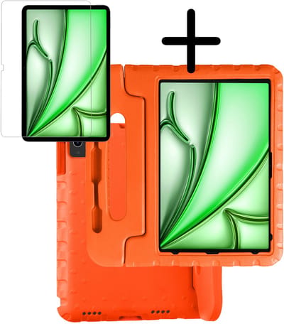Hoesje Geschikt voor Apple iPad Air M3/M4 (2025/2026) - 13 inch - Met Screenprotector - Kinderhoes Shockproof Bumper - Kidsproof Case - Tablet Hoes - Kinder Hoes Cover - Oranje