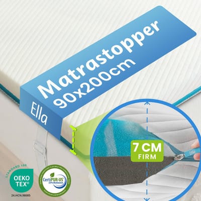 Ella Firm Topper 90x200 cm - 7CM Matras Topdekmatras - Matrastopper Gel Infused Traagschuim & Aircell-schuim - Hardheid Stevig