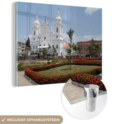 ® Glasschilderij 160x120 cm - Schilderij acrylglas - Braziliaanse kathedraal van Belém in Zuid-Amerika - Foto op glas - Muurdecoratie woonkamer - Wanddecoratie slaapkamer - Schilderijen