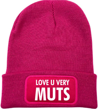 Love u very muts wintermuts fuchsia | wit - soBAD. | Wintersport | Après ski verkleedkleren | Unisex | Heren en Dames Beanie