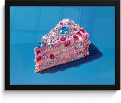 Poster in lijst - Fotolijst 40x30 cm - Posters - Taart - Edelstenen - Glitters - Roze - Posterlijst zwart - Decoratie - Wanddecoratie woonkamer - Muurdecoratie slaapkamer