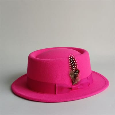 Vintage Pork Pie Hoed Voor Mannen Brede Rand Vilt Zwart Fedora Kerk Jazz Lint Trilby Panama Gangsters Hoeden Gentleman'S Stijl 56-58cm pink