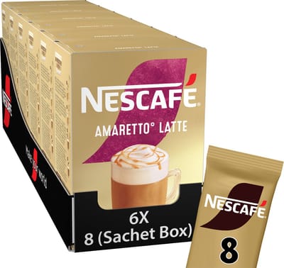 Nescafé Amaretto Latte oploskoffie - 6 doosjes x 8 zakjes