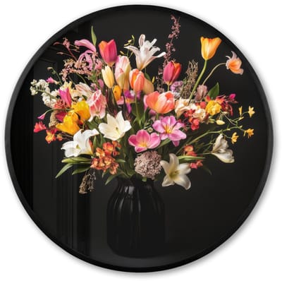 Poster in lijst Rond - Fotolijst 60x60 cm - Posters - Vaas - Bloemen - Tulpen - Ronde posterlijst zwart - Decoratie - Wanddecoratie woonkamer - Muurdecoratie slaapkamer