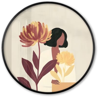 Poster in lijst Rond - Fotolijst 60x60 cm - Posters - Vrouw - Minimalistisch - Bloem - Ronde posterlijst zwart - Decoratie - Wanddecoratie woonkamer - Muurdecoratie slaapkamer