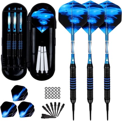 Professionele Soft Darts met Plastic Punt voor Elektronisch Dartbord - 3 Stuks, 18 g, Inclusief Extra Schachten en Antislip Rubberringen, Ideaal voor Dartliefhebbers