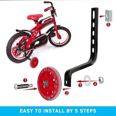 Fiets Steunwielen - Hulpwielen Kinderfiets - Veilig Leren Fietsen - Universeel Verstelbaar - 5 Inch Velg - Rood