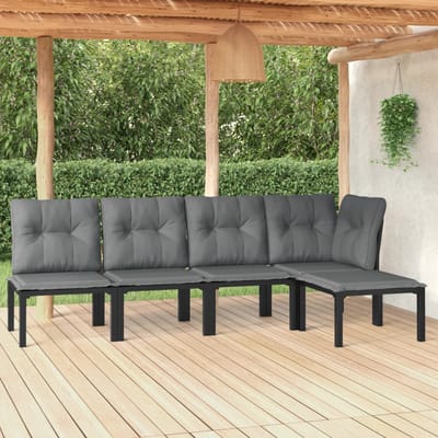 vidaXL - 5-delige - Loungeset - poly - rattan - zwart - en - grijs