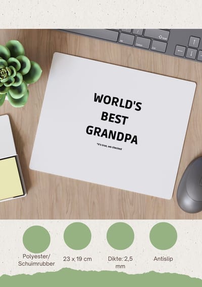 Akyol - world's best grandpa it's true we checked Muismat - Opa - werelds beste opa - verjaardag - cadeautje voor opa - opa artikelen - kado - geschenk - 23 bij 19 cm
