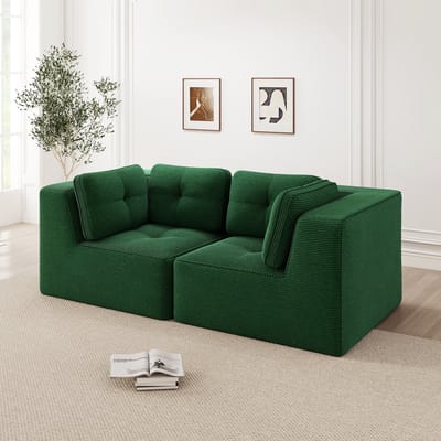 Modulaire bank - verstelbare tweezitsbank - diepe zitting - zachte kussens en corduroy hoes - antislip ontwerp - groen