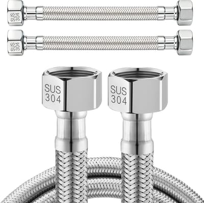 Dailygoods- Flexibele Slang 20 cm - Roestvrij Staal - Lekvrij Design - Duurzaam - Corrosiebestendig - 1/2" UWS x 1/2" UWS - Tuinslang