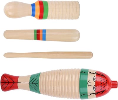 Percussie Instrument - Muziekinstrument Set - Muziek Maken Leren - Visvormige Guiro - 2 Sets - Natuurlijk Hout