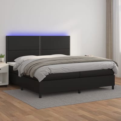 vidaXL - Boxspring - met - matras - en - LED - kunstleer - zwart - 200x200 - cm