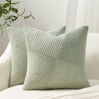 Zachte Corduroy Kussenhoezen met Onzichtbare Rits voor Sofa en Slaapkamer - 50x50 cm, 2 Stuks in Saliegroen, Perfect voor Interieurdecoratie