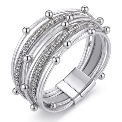 Zilverkleurige Wikkel armband voor dames met Metalen Kralen – Modern Design met Magnetische Sluiting voor vrouwen