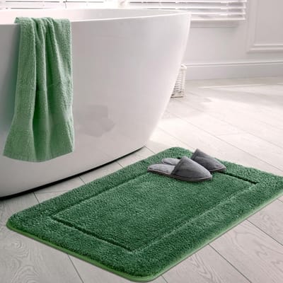Badmat 60x90cm, Hoogpolig Microfiber, Antislip en Wasbaar, Absorberende Douchematt, Ideaal voor Badkamer en Toilet, Bosgroen