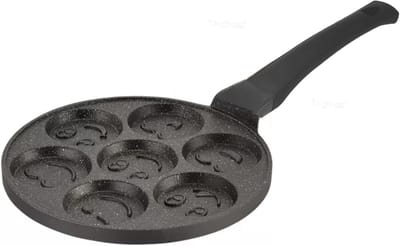 Pannenkoekenpan Gegoten Aluminium - Crêpepan Smiley - Ontbijt Maken - 3-laags Marmeren Coating - Ø 26 cm