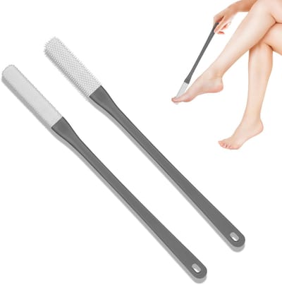 JHUBERS- Teenreinigingsborstel - 2 Stuks - Zachte Siliconen - Lange Steel - Praktische Teenreiniger - Anti-jeuk Exfoliërende Borstel - Grijs, 40x3cm/40x2,5cm - Voethygiëneborstel