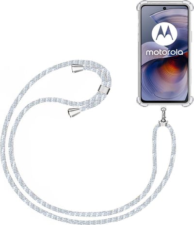 Telefoonkoord + Hoesje Geschikt voor Motorola Moto G15 - Lengte Verstelbaar - Telefoonketting - Shock Proof Case - Baby Blauw