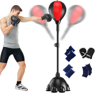 Boks Trainingsbal - Reflexbal Staand - Stress Verminderen - Verstelbare Hoogte - 110-160 cm - Zwart