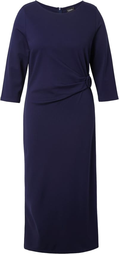 Ulla Popken - Dames - Punto midi-jurk gedrapeerd boothals 3/4-mouwen - Marine - Maat 46+