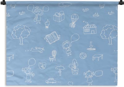 Wandkleed - Wanddoek - Patronen - Geboorte - Blauw - 60x45 cm - Wandtapijt