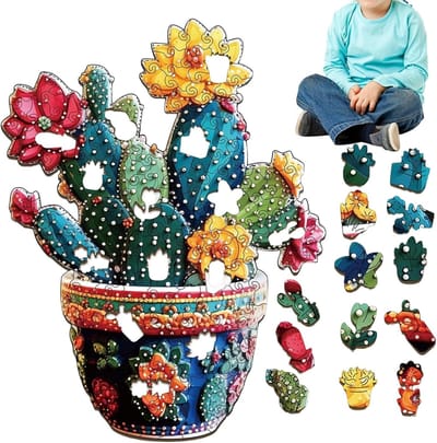 Houten denkspel puzzel - Familie spel - Creativiteit bevorderen - Natuurlijk hout - 22 x 17 cm - Multicolor