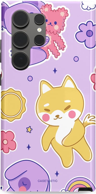 Casetastic hoesje geschikt voor Samsung Galaxy S24 Ultra - Dubbellaagse bescherming - Knuffelvriendjes - Fashion Case - Lichtroze Lila Goud