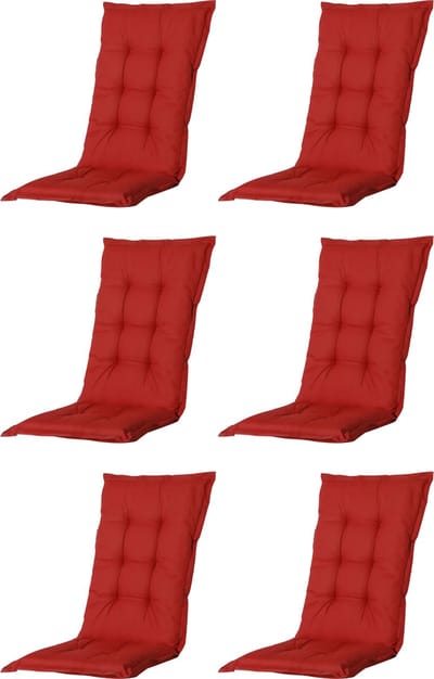 Madison - Tuinkussen - Universeel - Hoge Rug - 6 st. - Basic Red - 123x50cm - Rood - Tuinstoelkussens - Standenstoel