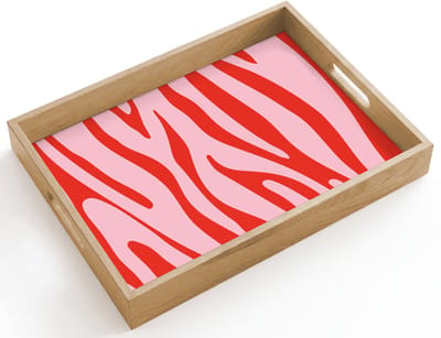 Dienblad hout 40x30 cm - Schootdienblad - Zebraprint - Roze - Rood - Dierenprint - Borrelplank rechthoek - Plateau dienbladen