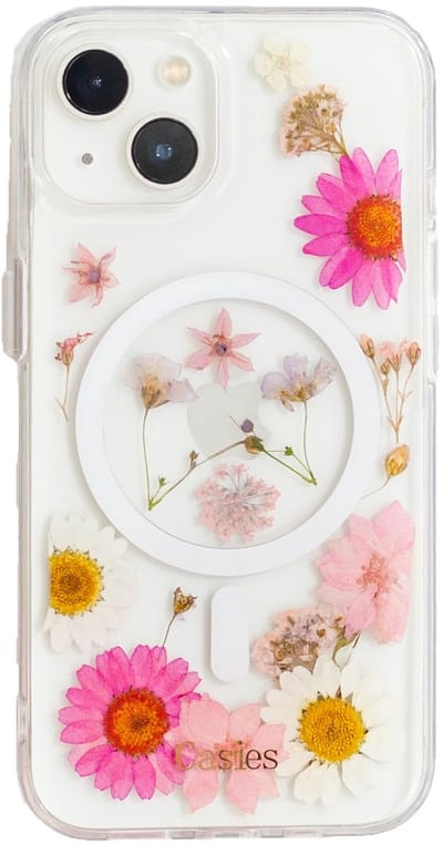 Casies droogbloemen MagSafe hoesje geschikt voor Apple iPhone 13 - gedroogde bloemen telefoonhoesje - Dried Flower Soft Case TPU - Transparant
