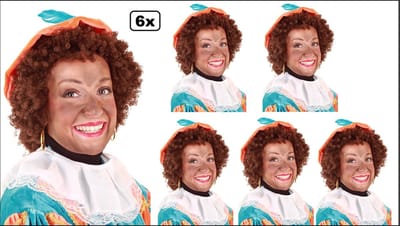 6x Luxe Pieten pruik kroes bruin - verstelbare kap en wasbaar - Sinterklaas feest thema feest Sint en Piet