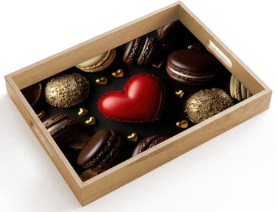 Dienblad hout 40x30 cm - Schootdienblad - Macarons - Rood - Hart - Borrelplank rechthoek - Plateau dienbladen