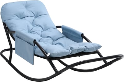 HomeMiYN Enkel Stalen Schommelstoel – Blauwe Techstof – 120 kg Capaciteit – Comfortabel Modern Ontwerp – Ideaal voor Woonkamer, Patio & Slaapkamer – Ergonomische Schommelstoel