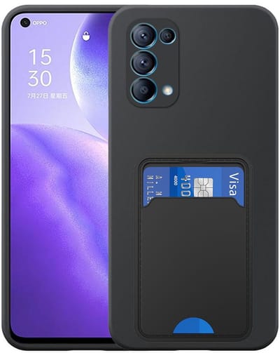 Geschikt voor Oppo Reno 5 5G Telefoonhoesje met TPU Pasjeshouder - Flexible Back Cover Case Siliconen TPU with Cardslot - Zwart - Smartphonica geschikt voor Oppo Reno5 5G
