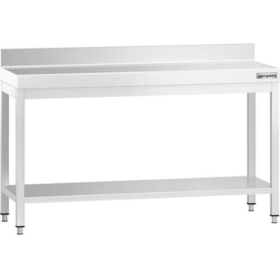 GGM Gastro Edelstahl Arbeitstisch PREMIUM - 1500x800mm - mit Grundboden & Aufkantung Zilver