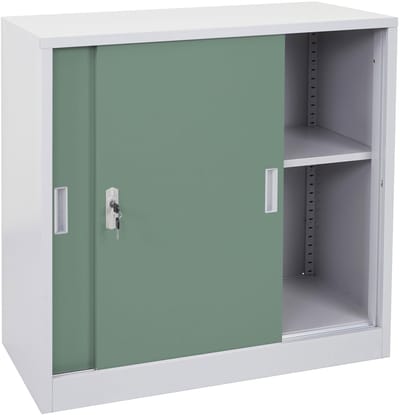 Archiefkast Boston MCW-F41, stalen kantoorkast, met afsluitbare schuifdeuren 90x90x45cm ~ groen