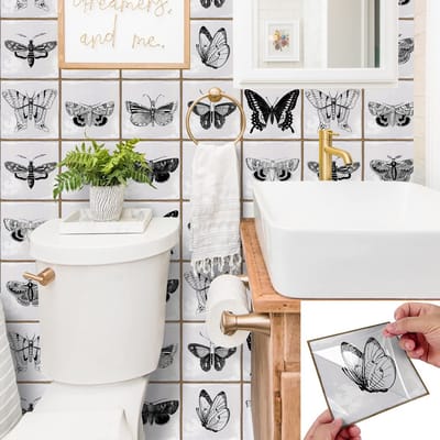 OmGoods - Dailygoody - Tegelstickers - Zelfklevend - Makkelijk aan te brengen - Zwart-wit - Decoratieve muursticker - Keuken en badkamer - 30 stuks