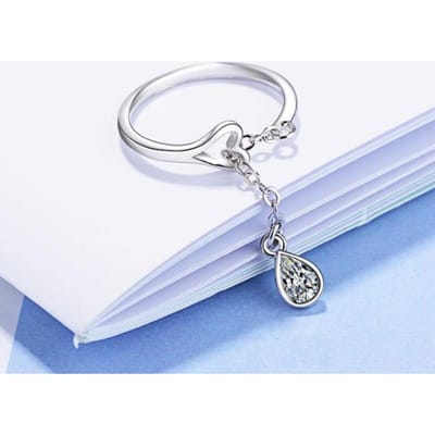 Nouvelle Arrivée Bijoux de Haute Qualité Cœur Amour Argent Sterling 925 Personnalité Goutte d'Eau Cristal Tempérament Bagues Ouvertes XZR013 white