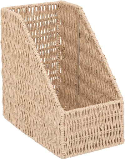 5Five Lectuurbak/documenten opbergbak - naturel koord - metaal/touw - L15 x B26 x H27 cm - Kantoorbenodigdheden - Bureau-accessoires