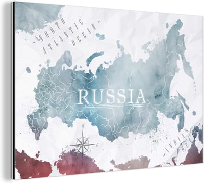 Aluminium schilderij 120x80 cm - Wanddecoratie metaal - Rusland - Wereldkaart - Verf - Metalen muurdecoratie woonkamer - Decoratie industrieel - Foto op dibond - Industriële accessoires slaapkamer