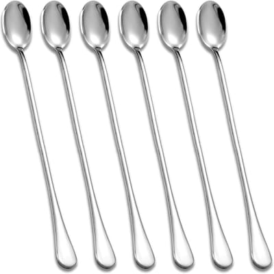 Set van 6 RVS Latte Lepels van 23 cm - Ideaal voor Koffie, IJs en Desserts - Vaatwasserbestendig en Perfect voor Mixen