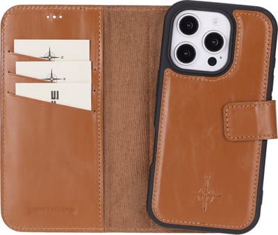 NorthLife Geschikt voor iPhone 16 Pro - Leren Afneembare 2-in-1 bookcase telefoonhoes - Cognac