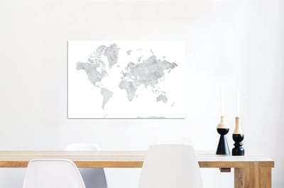 Aluminium schilderij 90x60 cm - Wanddecoratie metaal - Wereldkaart - Grijs - Marmer - Metalen muurdecoratie woonkamer - Decoratie industrieel - Foto op dibond - Industriële accessoires slaapkamer