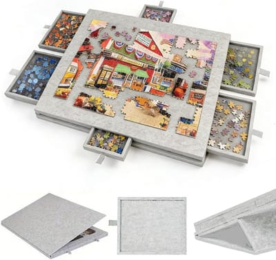 Kantelbare Puzzeltafel - Puzzelplank Sorteerladen - Ontspannen Puzzelen - Met Verstelbare Standaard - 77 x 53 cm - Grijs