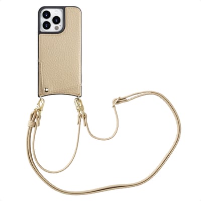 Selencia Hoesje - Geschikt voor Apple iPhone 14 Pro - Backcover met koord en pashouder - Beige