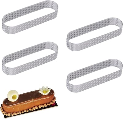 Zolara 4-delige set, ovale taartringen, dessertringen, ovaal, geperforeerde tarteletvormpjes voor knapperige bodems - ShopVlot