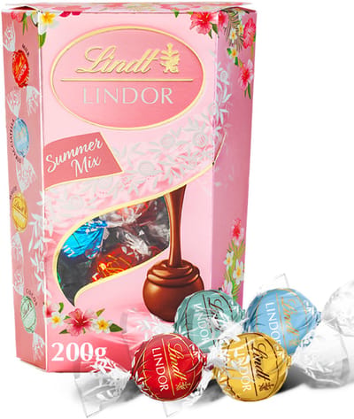 Lindt LINDOR Zomermix chocolade bonbons 200g - 16 zacht smeltende chocolade bonbons - Mix van 4 smaken - Kerstcadeau