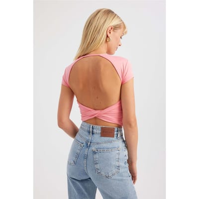 Ronde Hals Kruis Rug Korte Mouw Crop Top