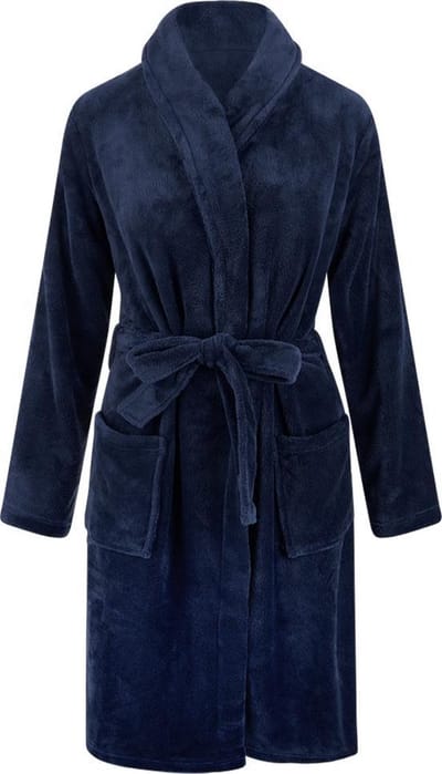 Unisex badjas fleece - sjaalkraag - donkerblauw - dames badjas - heren badjas maat S/M